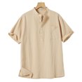 thumbnail image 1 of YLSDY 2026 Cotton Linen Shirts for Men Short Sleeve Button Casual Work Shirts Lightweight Summer Beach Streetwear Tops Khaki M, 1 of 6