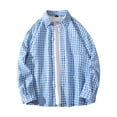 thumbnail image 1 of YLSDY Fashion Men's Long Sleeve Button Up Plaid Flannel Shirt Loose Fit Checkered Dress Work Office Tops Blouse Blue L, 1 of 3