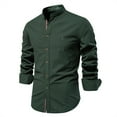 thumbnail image 1 of YLSDY Fashion Men's Long Sleeve Shirt Chinese Style Solid Color Cotton Linen Mandarin Collar Business Dress Shirt Army Green L, 1 of 2