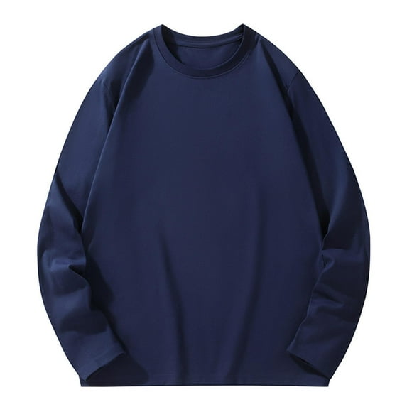 YLSDY Fashion Men's Solid Color Loose Fit Long Sleeve T-Shirt Crew Neck Basic Tee Tops Navy XXXXXL
