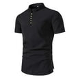 thumbnail image 1 of YLSDY Fashion Men's Summer Linen Short Sleeve T-Shirt Chinese Style Mandarin Collar Button Henley Shirts Loose Fit Tops Blouse Black M, 1 of 5