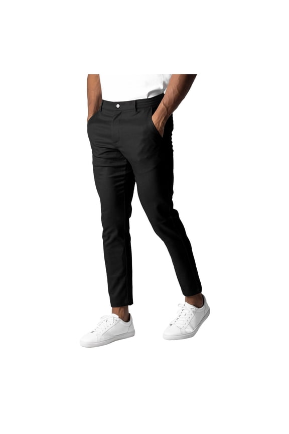Active Chinos, Active Pants Men, Mens Chinos Slim Fit Stretch Skinny Tapered Dress Pants Casual Solid Trousers Black S