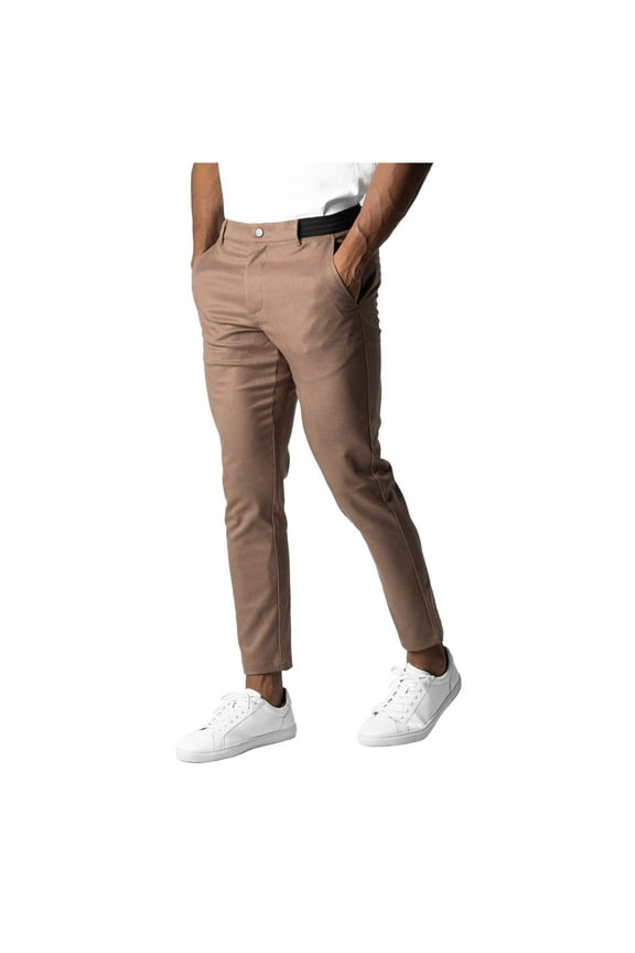 Active Chinos, Active Pants Men, Mens Chinos Slim Fit Stretch Skinny Tapered Dress Pants Casual Solid Trousers Brown S