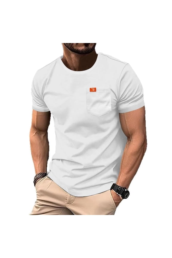 Adult Short Sleeve Pockets Tee Shirt Men's Relaxed Fit Lightweight Short-Sleeve Pocket T-Shirt Solid Crew Neck Tee Top White XL