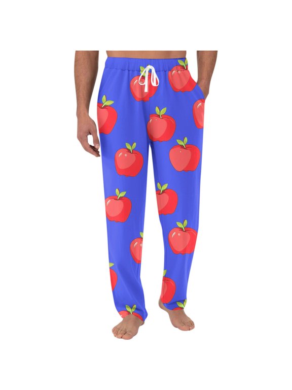 Apples Print Men's Lightweight Lounge Pants with Fun Egg Print Elastic Waist Breathable Casual Stylish Pajama Pants Blue XL