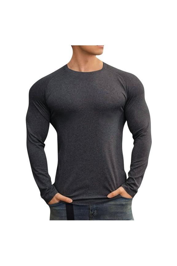 Athletic Base Layer Top for Mens Cotton Long Sleeve Thermal Shirts Crewneck Tee for Running Lounging Casual Workout Tops Black XXL