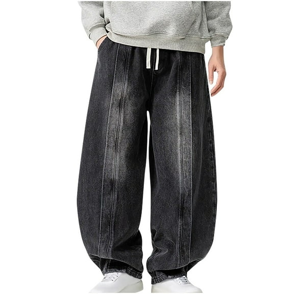 YLSDY Baggy Jeans for Men Wide Leg Hip Hop Jean Stylish Loose Fit Denim Pants Casual Streetwear Skateboard Pants Black L