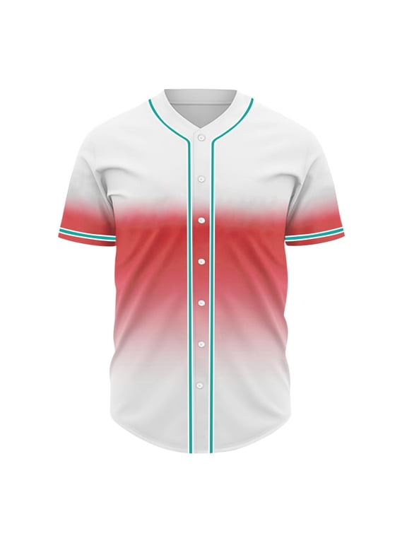 Basic T-Shirts for Men Gradient Color Short Sleeve Shirts 2025 Summer Casual Mock Neck Button-Up Cardigan Baseball Activewear Orange XXXXL