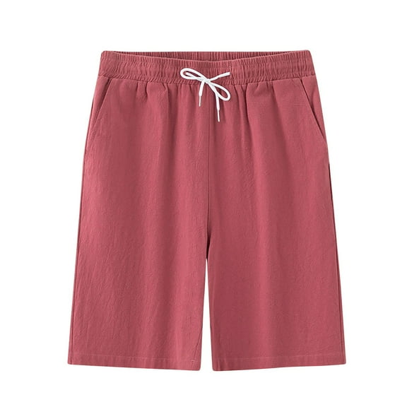 YLSDY Beach Shorts for Men Casual Linen Shorts Knee Length Sport Running Lounge Work Shorts Capri Pant Teacher Outfits Red L