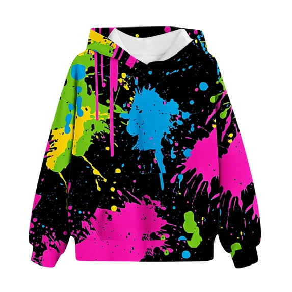 YLSDY Big Girls Galaxy Fleece Pockets Sweatshirts Hoodies Long Sleeve Hoodies Casual Graffiti Print Loose Pullover with Pockets Outerwear Light Blue 140 (9 Years)