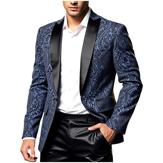 YLSDY Blazers for Men Stylish Comfy Texture Comfy Tuxedo Coats Casual Solid Color One Button Dress Suit Jackets Party Navy L