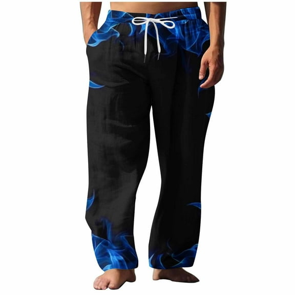 YLSDY Blue Flame print Mens Sleepwear Pajamas Pants with Pockets Soft Sleep Lounge Bottoms Sleep Pj Bottoms for Men Blue L