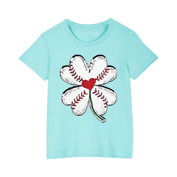 YLSDY Boys Girls Cotton T Shirts Short Sleeve Crew Neck Baseball St Patrick's Day Four Leaf Clover Irish Boys T-Shirt Blue 4 Years