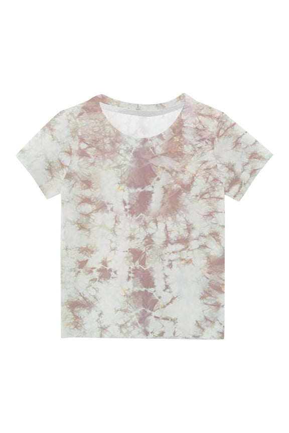 Boys Gradient Tie Dye Hippie Shirt Crewneck Shirt Short Sleeve Tshirts Tees Loose Fit 2025 Summer Tunic Tops Khaki 5-6 Years