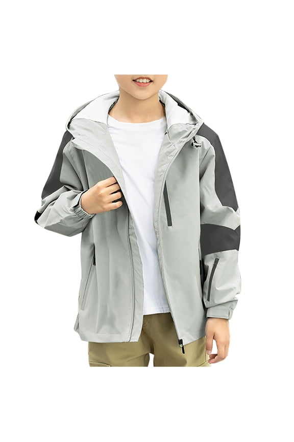 Boys' Lightweight Windbreaker Jacket Hooded Zipper Sport Outdoor Coat Spring Fall Black White Gray 10 Years