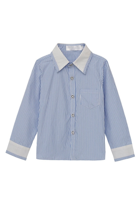 Boys' Striped Long Sleeve Button Down Shirt Dress Shirt with White Collar Cuffs Blue 2 Years