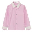 thumbnail image 1 of YLSDY Boys' Striped Long Sleeve Button Down Shirt Dress Shirt with White Collar Cuffs Pink 10 Years, 1 of 5