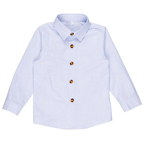 YLSDY Boys' Striped Long Sleeve Dress Shirt Button Down Formal Shirt for Wedding Party Blue 8 Years