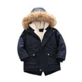 thumbnail image 1 of YLSDY Boys Winter Coat Fleece Lined Faux Fur Hooded Warm Jacket Toddler Kids Outerwear Navy 7-8 Years, 1 of 5