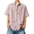 thumbnail image 1 of YLSDY Button Down Shirt for Men Lightweight Soft Short Sleeve Shirts Summer Casual Loose Solid Color Beach Shirts Tops Pink XXXL, 1 of 7