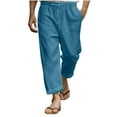 thumbnail image 1 of YLSDY Capris Pants for Women Cotton Linen Casual Summer 2025 Straight Wide Leg Loose Drawstring Elastic Waist Cropped Trouser Sky Blue S, 1 of 6