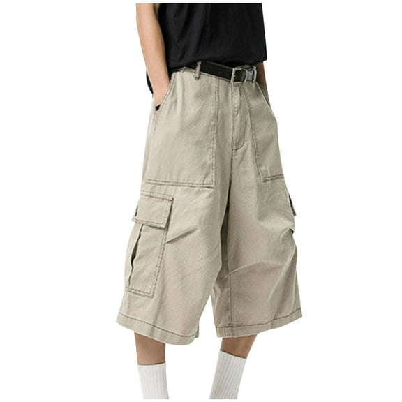YLSDY Cargo Capris Y2k Mens Baggy Jorts Pants Stylish Clothes Loose Long Jorts Wide Leg Denim Hip Hop Shorts Streetwear Khaki XXL