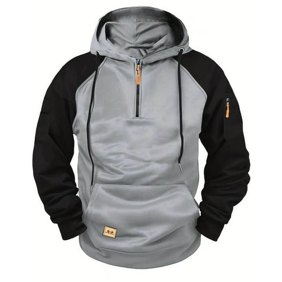 YLSDY Cargo Hoodies for Men Quarter Zip Pullover Sweatshirt Raglan Sleeve Kangaroo Pocket Shirts Tactical Workout Jacket Gray S