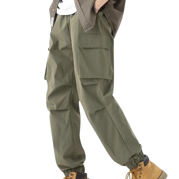YLSDY Cargo Pants for Men Fashion Loose Wide Leg Athletic Pants Plus Size Soild Hiking Straight Leg Sweatpants with Pockets Army Green S