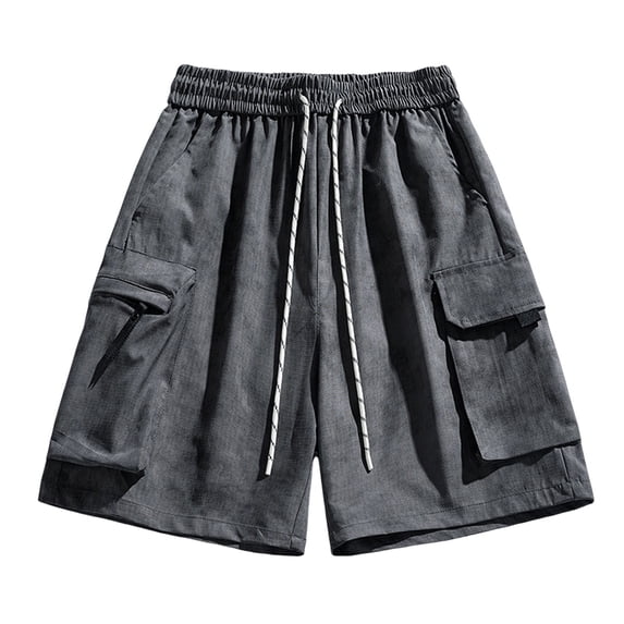 YLSDY Cargo Shorts for Men Hiking Travel Elastic Waist Summer Fashion Y2k Streetwear Classic Fit Beach Shorts Zip Pockets Gray XXL