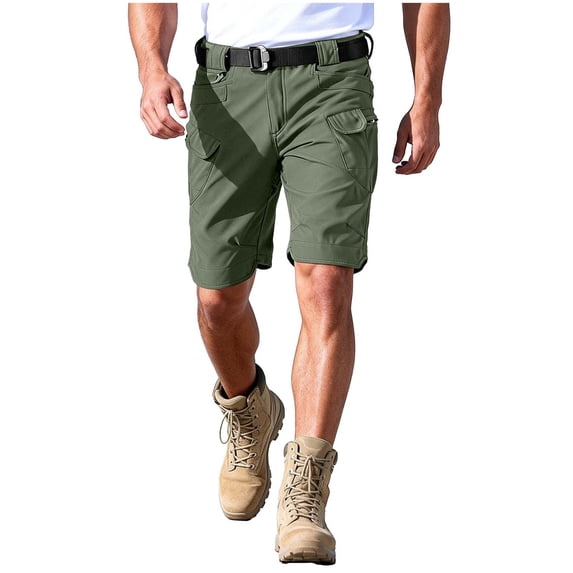 YLSDY Cargo Shorts for Men Waterproof Outdoors Work Shorts Knee Length Baggy Elastic Waist Hiking Shorts with Pockets Army Green XL