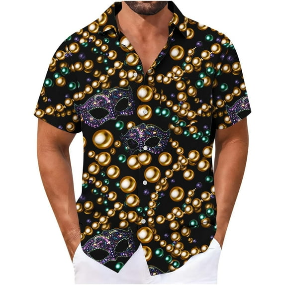 YLSDY Carnival Shirts for Men Funny Carnival Graphic Button Down Shirts Long Sleeve Lapel Holiday Party Hawaiian Shirt with Pocket Multicolor XXXXL
