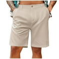 thumbnail image 1 of YLSDY Casual Linen Shorts for Men Lightweight Solid Color Pants Classic Fit Breathable Pants Slim Fit Summer Beach Shorts Khaki S, 1 of 5