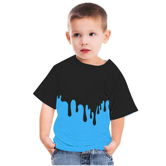 YLSDY Children Boy Girl Color Block Tshirts Boat Neck Tee Tops for Child Short Sleeve Thin Summer Fall Shirts 2025 Blue 4-5 Years