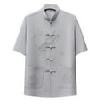 thumbnail image 1 of YLSDY Chinese Clothing Tang Suit - Kung Fu Short Sleeve Shirt for Men Vintage Button Down Shirt Stand Collar Tops Gray XL, 1 of 3
