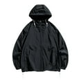 thumbnail image 1 of YLSDY 2024 Men's Lightweight Hooded Jackets Drawstring Windbreaker Solid Color Long Sleeve Zip Up Coats with Pockets Streetwear Black L, 1 of 6