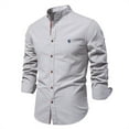 thumbnail image 1 of YLSDY 2024 Men's Long Sleeve Shirt Chinese Style Solid Color Cotton Linen Mandarin Collar Business Dress Shirt Gray XL, 1 of 2