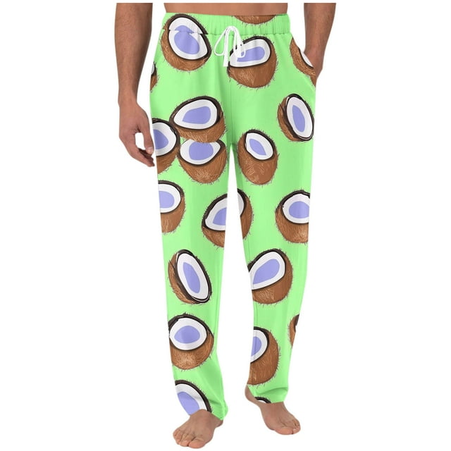 YLSDY Coconut Print Lounge Pants for Men Comfortable Elastic Waist with Pockets Relaxed Fit for Dailywear and TStylishl Green M