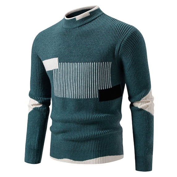 YLSDY Color Block Sweaters for Men Ribbed Knit Fashion Casual Pullover Crewneck Fall Jumper Tops Long Sleeve Loose Comfort Sweater Green XXXL