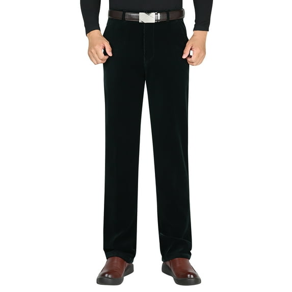 YLSDY Corduroy Button Zipper Pants for Men Solid Color High Waist Pocket Trousers Straight Comfort Long Pants Classic Green M