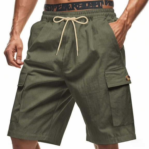 YLSDY Corduroy Cargo Shorts Men Running Breathable Summer Beach Clothes Elastic Waistband Drawstring Active Wear Multi Pocket Army Green M
