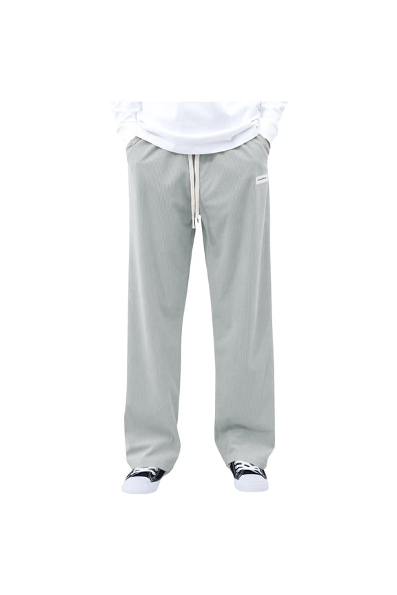Corduroy Pants Men Relaxed Fit Drawstring Elastic Waist Baggy Chino Pants Wide Wale Pants Twill Slacks with Pockets Gray M