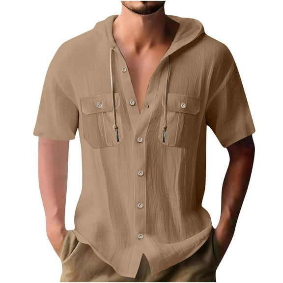 YLSDY Cotton Hoodie for Mens Long Sleeve Linen Button Down Shirt Summer Casual Hawaiian Beach Tops Lightweight Work Tshirt Brown XXL
