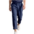 thumbnail image 1 of YLSDY Cotton Linen Pants Men Big and Tall Elastic Waist Drawstring Wide Leg Hippie Pants Casual Summer Beach Wear Clothing Navy XXL, 1 of 9
