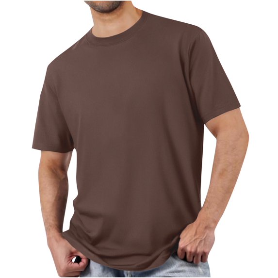 YLSDY Cotton Shirts for Men Loose Fit Athletic Workout Basic Solid Tee Tops Quick Dry Short Sleeve Crewneck Outdoor Tshirt Coffee XXL