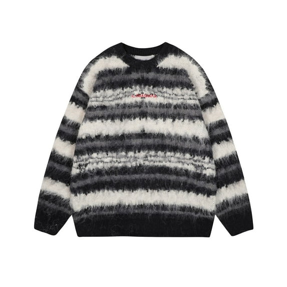 YLSDY Crew Neck Sweater for Men Fashion Striped Color Block Long Sleeve Sweater Loose Basic Knit Pullover Shirts Black L