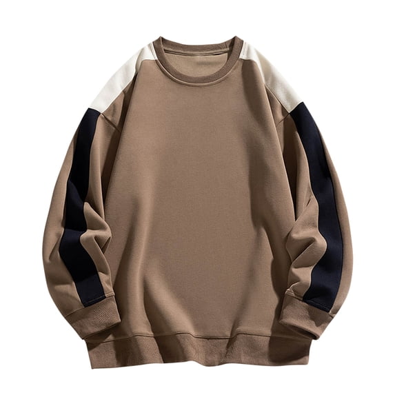 YLSDY Crewneck Sweatshirt Men Plus Size Loose Fit Lounge Sports Tops Fashion Patchwork Color Block Preppy Long Sleeve Pullover Coffee S