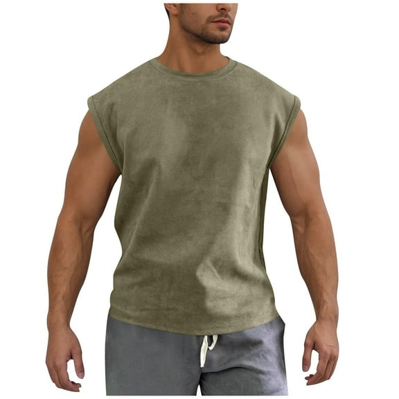 YLSDY Cut Off Workout Tank Tops for Men Athletic Gym Running Cap Sleeve Muscle Tee Fitness Bodybuilding Sleeveless T Shirts Army Green XXXXL