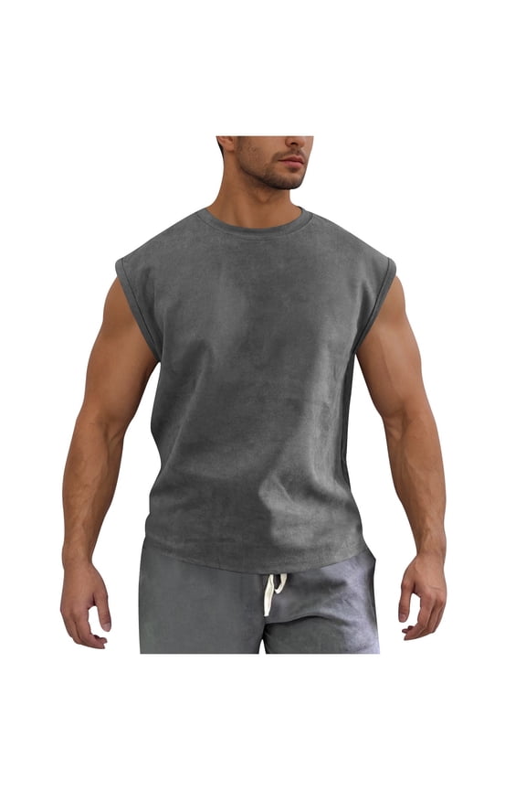 Cut Off Workout Tank Tops for Men Athletic Gym Running Cap Sleeve Muscle Tee Fitness Bodybuilding Sleeveless T Shirts Dark Gray L