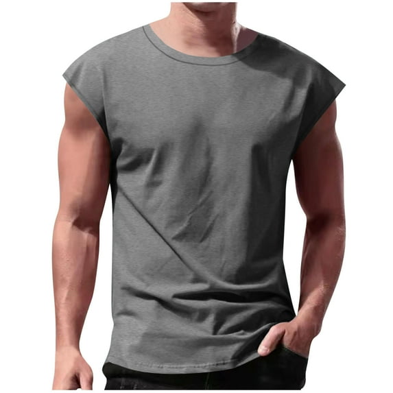YLSDY Cut Off Workout Tank Tops for Men Athletic Gym Running Cap Sleeve Muscle Tees Fitness Bodybuilding Sleeveless T Shirts Vests Dark Gray S