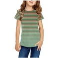 thumbnail image 1 of YLSDY Cute Summer Shirts for Teens Striped Gradient Print Kids Shirts Girls Casual Short-Sleeved Round Neck Pullover Tops Army Green 130, 1 of 4